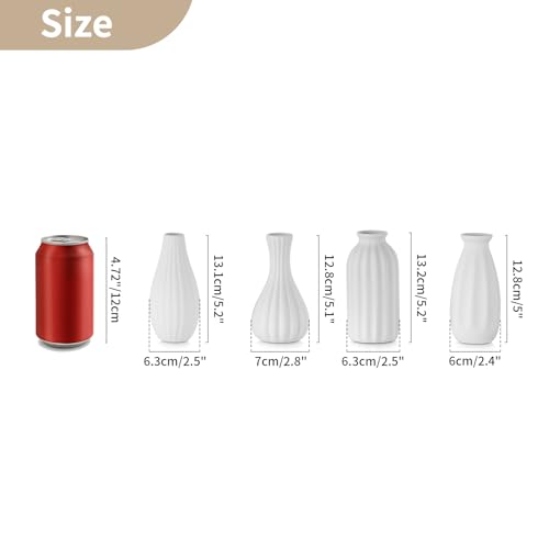 White Ceramic Vase for Table Decor: NUPTIO Small Bud Vases for Flowers - Centerpiece Table Decorations for Christmas Home Wedding Dining Room Set of 4