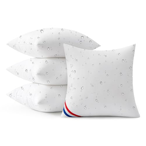 MIULEE Outdoor Pillows Pack of 4 18x18 Inch Outdoor Pillow Inserts Waterproof Decorative Throw Pillow Inserts, Square Water Resistant Pillow for Garden Couch Furniture
