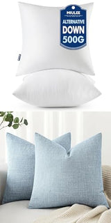 MIULEE Pack of 2 18x18 Inch Pillows Inserts 100% Virgin Microfiber Filling Throw Pillows and Decorative Linen Burlap Textured Pillow Covers Light Blue