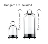 6" & 4" Wide Versatile Modern Metal Hurricane Lantern with Handmade Sturdy Glass Dome in Black for Pillar Candle & Plants, for Living Room, Porch, Mantel Decoration (Black, 4"x7.5" &6.3"x11.2")