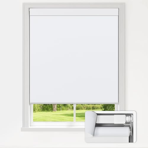 LazBlinds No Drill Blackout Roller Shades, 35" W x 72" H, White | Cordless, Thermal Insulated Fabric, UV Protection, For Indoor Windows, For Home and Office