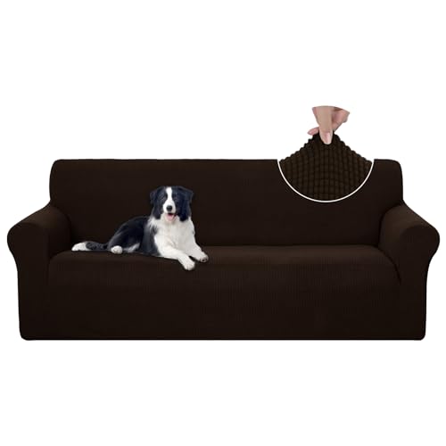 U-NICE HOME Stretch Couch Cover Slipcover for 3 Cushion Sofa, Chocolate | 1-Piece Sofa cover, Washable, Pet friendly, Furniture protector, Polyester Spandex Jacquard fabric