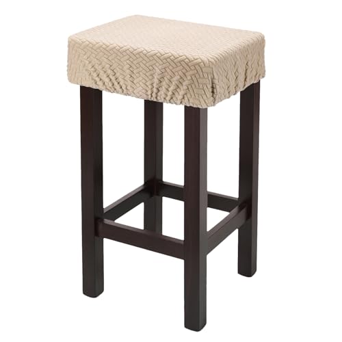 uxcell 1 Pcs Seat Covers for Dining Chairs, Bar Stool Covers Stretch Chair Seat Protector Waterproof Saddle Stools Slipcover with Elastic Band for Kitchen Bar, Diagonal Weave Sand