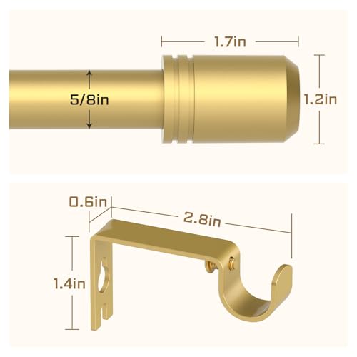 GXOACKJ Curtain Rods for Windows 28 to 48-60 Inches, 5/8 Inch Gold Adjustable Small Curtain Rod Set with Brackets for Bedroom Living Room