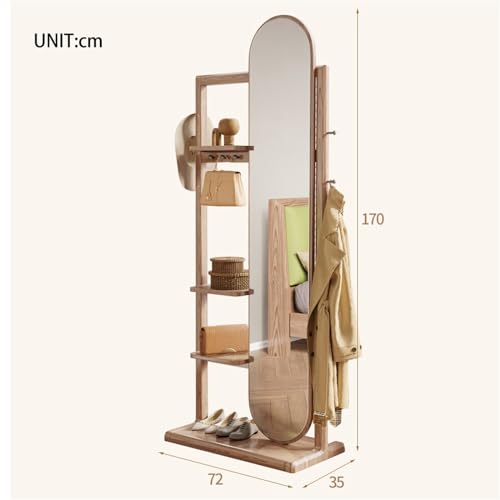 Decorative Solid Wood Fitting Mirror Wall-Mounted Multi-Purpose Home Bedroom Clothes Hanger Integrated Full-Length Floor-Standing Dressing for Living Room