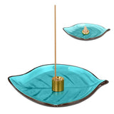 Incense Holder for Sticks (9 Holes) and Cones, Handmade Ceramic Incense Ash Catcher for Meditation, Yoga, SPA Days, Relaxing, Home Decor, Candle Holder, Easy to Clean, Leaf-Shape (Blue)