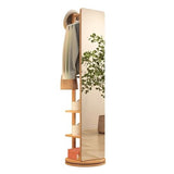 360° Rotatable Full-Length Solid Wood Mirror with Coat Rack | 2-in-1 Floor Standing Makeup & Dressing Mirror for Bedroom, Living Room, Entryway & Cloakroom Storage