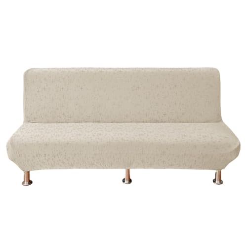 Futon Cover Slipcover Super Stretch Full Size Soft Armless Sofa Bed Slipcover Jacquard Futon Sofa Cover Furniture Bed Protector with Non-Slip Elastic Bottom Beige