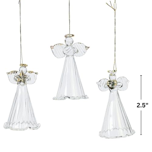 Spun Glass Angel Ornaments with Star/Heart/Praying Hands (Set of 12) Christmas Religious Decor