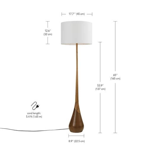 Globe Electric Novogratz x Globe Harrington 65" Floor Lamp, 2-Tone Faux Wood Base, White Fabric Shade, Socket Rotary Switch 67225
