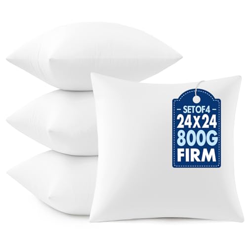 MIULEE 24x24 Euro Pillow Inserts 4 Pack, Throw Pillows for Couch Bed