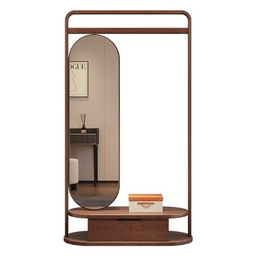 Standing Mirrors All Solid Wood Coat Rack, Floor-Standing, Bedroom, Home, Living Room, Clothes Rack, Dressing Mirror, One-in-One Full-Length Mirror, Clothes Rack(80CM)