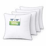 18x18 Throw Pillow Inserts Set of 4, 500g Extra Filled Decorative Pillow Inserts with Grey Piped Edge, Soft Fluffy Supportive Couch Sofa Bed Pillow Forms, Hypoallergenic Polyester Fiber, White