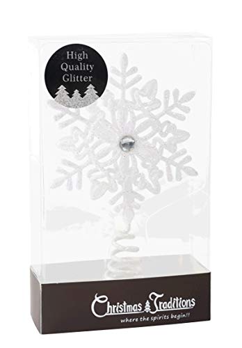 Christmas Traditions 5 inch Glittered Filigree Christmas Star Snowflake Tree Topper Star for Small/Mini X'Mas Tree/Home Decor/Christmas Table/Shelf Ornaments (Iridescent)