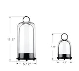 5" & 4" Wide Versatile Metal Candle Holder in Black with Handmade Thick, Heavy & Sturdy Glass Dome for Pillar Candle, Industrial, Modern, Shelf, Mantel, Veranda, Porch (Black, Large & Small)