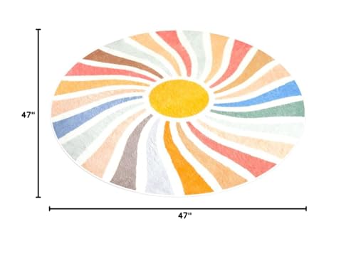 Topotdor Sun Rainbow Round Rug,Colorful Boho Kids Rug Ultra Soft Washable Nursery Rug for Bedroom Perschool Classroom,47" Round