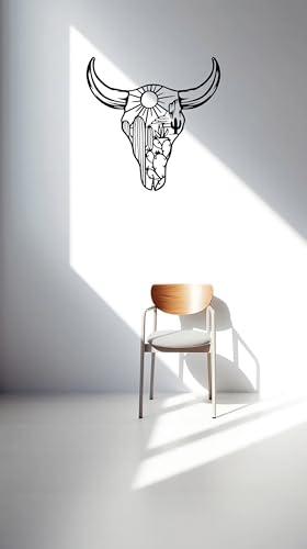 RESACO Cow Skull Metal Wall Art Western Wall Decor Western Home Decorations Southwestern Decor Desert Wall Sculptures for Living Room Bathroom Indoor Outdoor (Black 13in x13in)