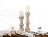 Kurrajong Farmhouse Candle Holders - Boho Set of 2 Tall Candle Stands | Decorative Wood 10" and 12" high | White Washed Candle Holders for Pillar Candles