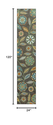 Maples Rugs Reggie Bohemian Floral Print Runner Rug, 2' x 10', Dark Grey