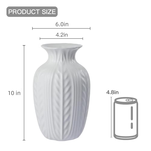 Lvases 10in Wheat Textured White Ceramic Flowers Vase Modern Home Decor | Unique Large Flower Vase, Rustic Decor for Living Room, Entryway Shelf Centerpiece & Office Floral Display ( Matte White )