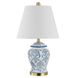 JONATHAN Y 22.25" Blue/White Chinoiserie Ceramic Urn Table Lamp, Traditional Classic Nightstand Lamp for Living Room Bedroom, White Linen Shade, LED Bulb Included JYL3085A