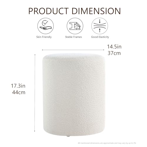 Get Set Style Modern Round Ottoman with Soft Padded Seat, Vanity Stool for Makeup, Upholstered Foot Stool for Living Room, Bedroom