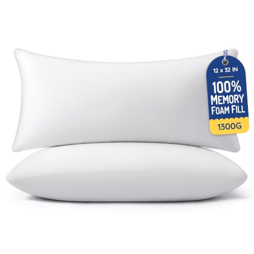 AM AEROMAX 12x32 Memory Foam Throw Pillow Inserts, 2 Pack, Lumbar, White