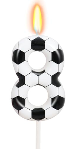 Soccer Birthday Candle - Number 8 Candle for Soccer Cake Topper, Sports Theme Birthday Party Decorations for Boys Girls