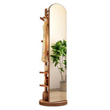 Floor-Standing Solid Wood Rotating Coat Rack，360° Rotating Full Length Mirror with Coat Rack for Bedroom and Living Room Solid Wood Floor Mirror with Storage Shelf