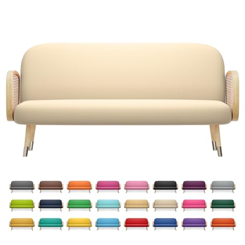 Queen Size Futon Cover, Armless Stretch Futon Slipcover Armless Sofa Cover Furniture Protector, Durable & Washable Zippered Futon Couch Cover for Adults Kids and Pets, Ivory
