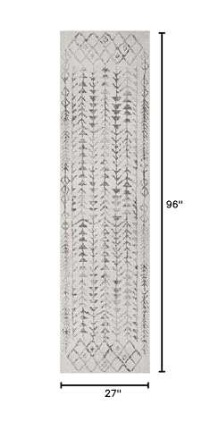 JONATHAN Y Ziri Moroccan Geometric Cream/Gray Runner Rug, 2x8, Bohemian, Scandinavian, Easy-Cleaning for Living Room, Bedroom, Kitchen, Pet Friendly, Non-Shedding (MOH210A-28)