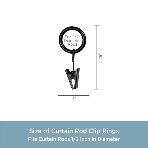 Kenney Petit Window Curtain Clip Rings, 14-Pack, Black
