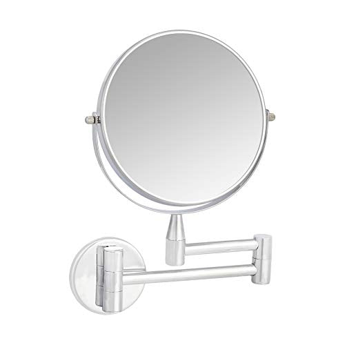 Amazon Basics Wall Mount Round Vanity Mirror with 360° Rotation, Double Sided, 1X/5X Magnification, Adjustable, 12.8"L x 10"W, Chrome