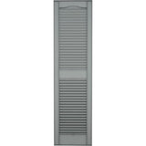 14 1/2"W x 27"H Mid-America Vinyl, TailorMade Cathedral Top Center Mullion, Open Louver Shutters, w/Installation Shutter-Lok's (Per Pair), 945 - Platinum