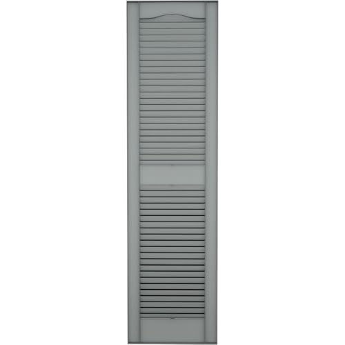 12 in. W x 40 in. H Builders Edge, TailorMade Cathedral Top Center Mullion, Open Louver Shutters, Includes Matching Installation Spikes (Per Pair), 945 - Platinum