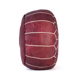 Handmade Moroccan Embroidered Leather Pouf | Delivered Unstuffed | Ottoman, Footstool, Footrest, Hassock, Floor Cushion, Coffee Table, Under Desk | Gift for Housewarming or Weddings (Burgundy)