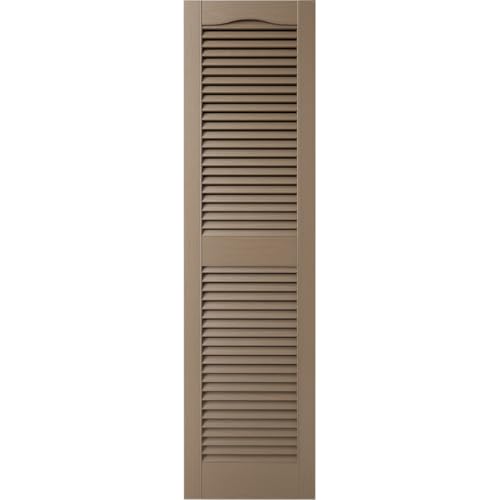 14.5 in. W x 27 in. H Builders Edge, TailorMade Cathedral Top Center Mullion, Open Louver Shutters, Includes Matching Installation Spikes (Per Pair), 385 - French Roast