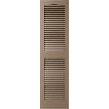 12"W x 40"H Lifetime Vinyl, TailorMade Cathedral Top Center Mullion, Open Louver Shutters, w/Shutter-Loks (Per Pair), 385 - French Roast