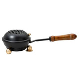 Premium Handmade Black Iron Incense Burner with Wooden Handle and Lid – Removable Screen, 3.15 Inch Diameter, 8.66 Inch Length