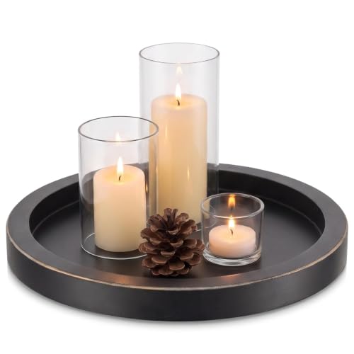 Hanobe Round Wood Candlestick Holder Tray for Table Centerpiece Decor, 11"