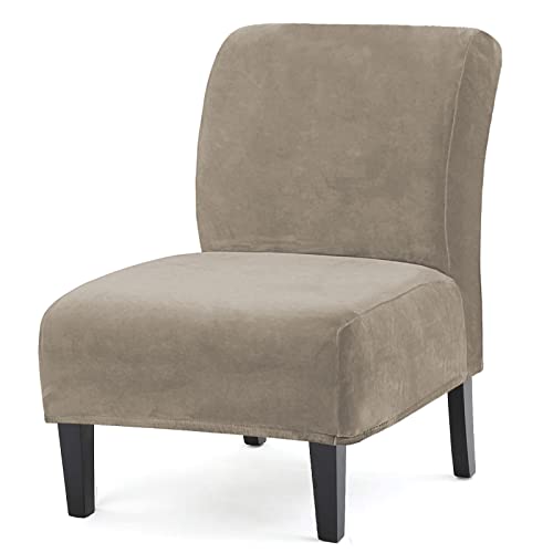Armless Accent Chair Slipcovers, Thick Velvet Slipper Accent Chair Covers for Living Room/Hotel Oversized Big Chairs, Removable Furniture Protector with Elastic Bottom, Machine Washable (Taupe)