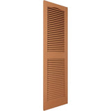 14.5 in. W x 24 in. H Builders Edge, TailorMade Cathedral Top Center Mullion, Open Louver Shutters, Includes Matching Installation Spikes (Per Pair), 471 - Treated Cedar