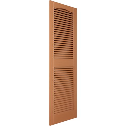 12"W x 29"H Mid-America Vinyl, TailorMade Cathedral Top Center Mullion, Open Louver Shutters, w/Installation Shutter-Lok's (Per Pair), 471 - Treated Cedar