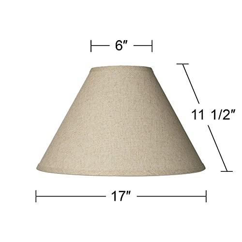 6" Top x 17" Bottom x 11 1/2" High x 11 1/2" Slant Lamp Shade (Pre-Assembled) Replacement Large Beige Brown Empire Round Rustic Farmhouse Western Fine Burlap Fabric Spider Harp Finial - Springcrest