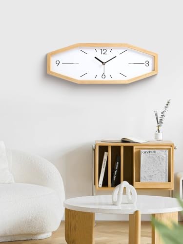 DaguyS Wooden Retro Wall Clocks, 18 Inches Square Clocks Rectangular Wall Clock Battery Operated Silent Non-Ticking, for Kitchen Living Room Office Home Desk Bedroom (Primary Color)
