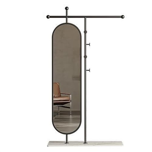 Standing Mirrors Simple Floor-Standing Coat Rack, Bedroom Home Dressing Mirror, rotatable Full-Length Mirror, Clothes Rack(Black,80cm)