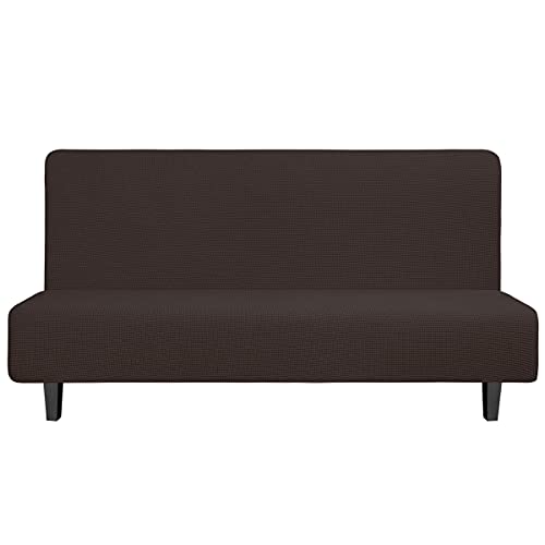 Easy-Going Stretch Futon Slipcover Armless Sofa Cover Furniture Protector Without Armrests Slipcover Soft with Elastic Bottom for Kids, Spandex Jacquard Fabric Small Checks(futon,Chocolate)