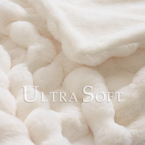 BENVWE Faux Fur Throw Blanket for Couch - Cozy Plush Fluffy Soft Thick Bubble Blanket for Living Room Home Decor - Mothers Day Birthday Gifts for Women, Cream White, 51" x 63"