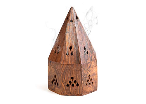 Incense Garden Wooden Incense Holder Burner - Temple Wooden Charcoal/Cone Burner - 5 Inch
