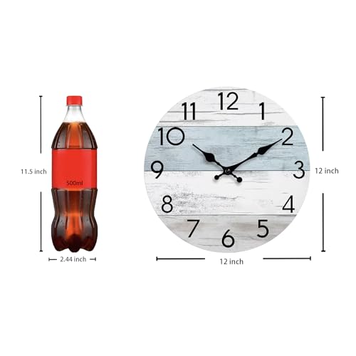 KECYET Wall Clock Silent Non-Ticking Wooden Clocks Battery Operated 12 Inch Small Country Retro Rustic and Beach Style Decorative for Living Room, Kitchen, Home,Bathroom, Bedroom (Blue)